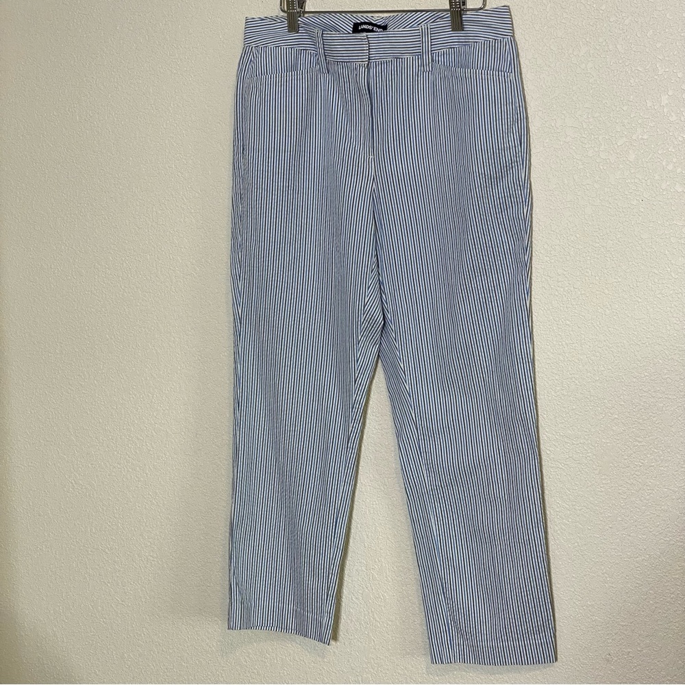 Lands End Blue & Black Stripe Seersucker Slim Leg size 8